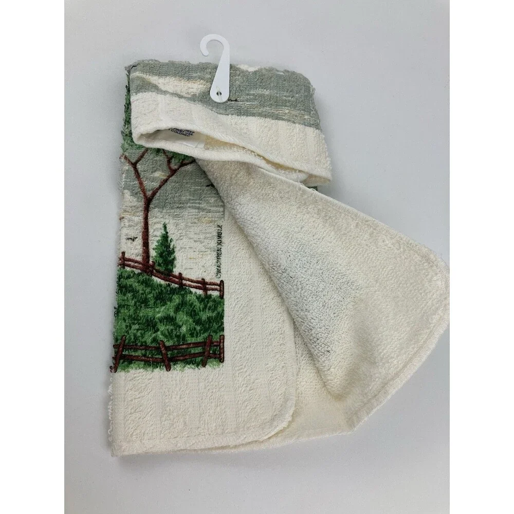 Warren Kimble Red Barn Tapestry Kitchen Set | Farmhouse Design Apron Towel VTG